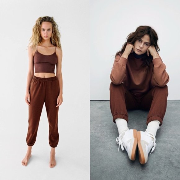 Zara Pants & Jumpsuits Zara Plush Jogging Pants Chocolate Brown
